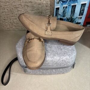 Serra Women's Loafers Size 10 Tan Suede Gold Bar Slip On Flats Comfort"